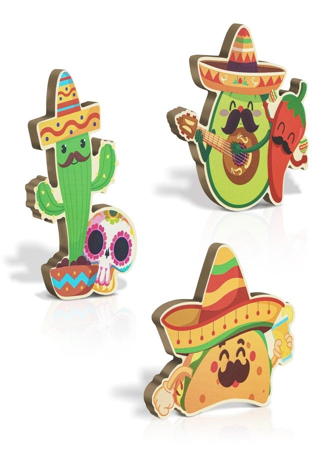 Putuo Decor 3 Pcs Mexican Fiesta Table Centerpiece Sign Cinco De Mayo Table Signs Sombrero Taco Cactus Chili Wooden Centerpiece Signs Table Decor Signs for Fiesta Mexican Birthday Party Decor - Image 1