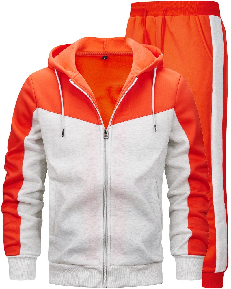 AIELVIN Men Tracksuit for Men Full Zip Sweatshirt Jogger Sports Suit Gym Training Wear (Orange Gray) XL - Image 1