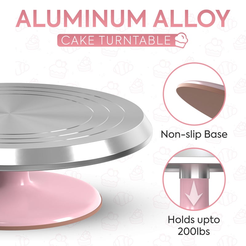 Riccle 12 Inch Pink Aluminium Alloy Revolving Cake Stand â€“ Rotating Cake Turntable for Cake Decorating, Baking, and Cake Decorating Supplies - Image 2