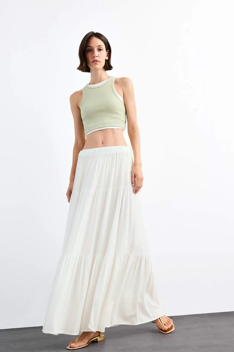 ديفاكتو Cotton Lined Normal Waist Maxi Skirt