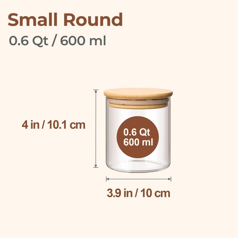 ComSaf Airtight Glass Food Storage Jars Set of 6, 0.6 Qt Clear Glass Container with Sealing Wooden Lid - Image 2