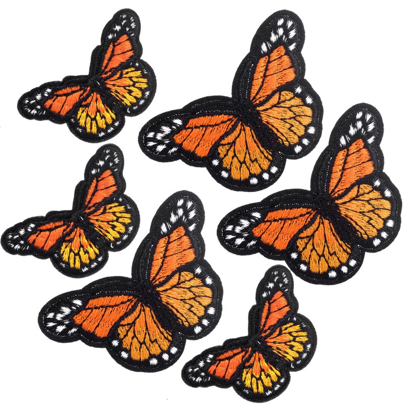 Winsyison 6pcs Butterfly Iron on Patches Sew on Embroidered Appliques 2 Sizes Repair Applique Embellishment Patches for Jeans Hats Bags Jackets DIY Decoration Orange - Image 3