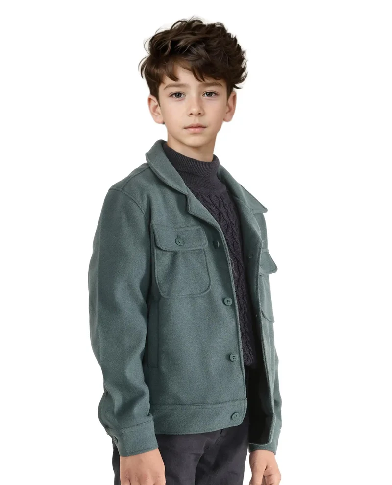 Rare Ones Rare Ones Kids Bochin Teal Button Closure Lapel Neck Full Sleeve Jacket