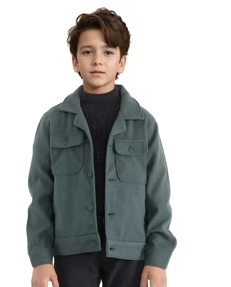 Rare Ones Rare Ones Kids Bochin Teal Button Closure Lapel Neck Full Sleeve Jacket