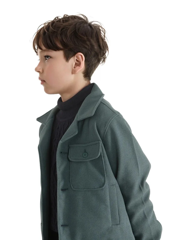 Rare Ones Rare Ones Kids Bochin Teal Button Closure Lapel Neck Full Sleeve Jacket