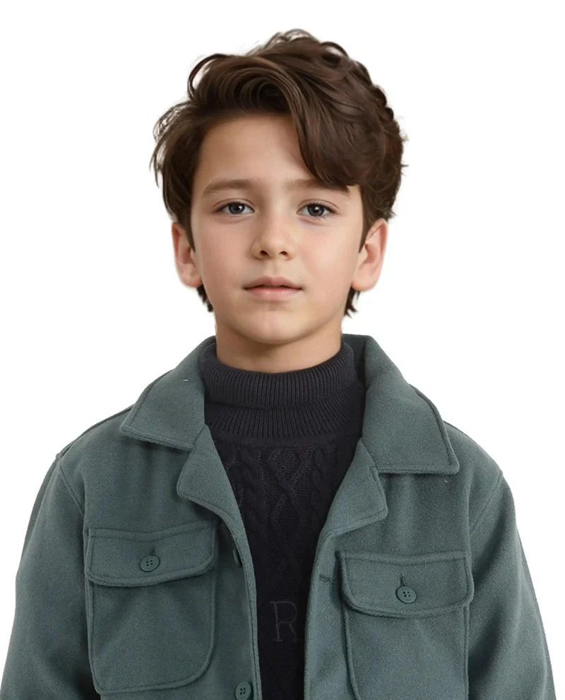 Rare Ones Rare Ones Kids Bochin Teal Button Closure Lapel Neck Full Sleeve Jacket