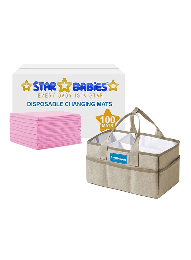 STAR BABiES Diaper Caddy Organizer Big With Disposable Changing Mat Pack Of 100 - Grey