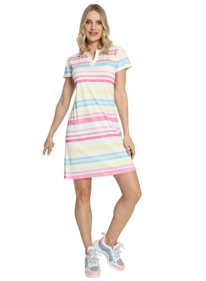 Lindros Stripe Printed Body Con Dress Turkish Slim Fit Stretchable Golf Tennis Dress Sports Polo Dress For Women  - Image 1