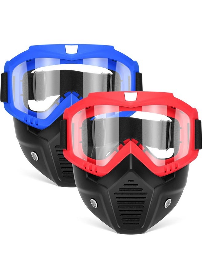 POKONBOY - 2 Pack Tactical Mask With Goggles Compatible With Nerf Rival, Apollo, Zeus, Khaos, Atlas, & Artemis Blasters Rival Mask Red & Blue - Image 1