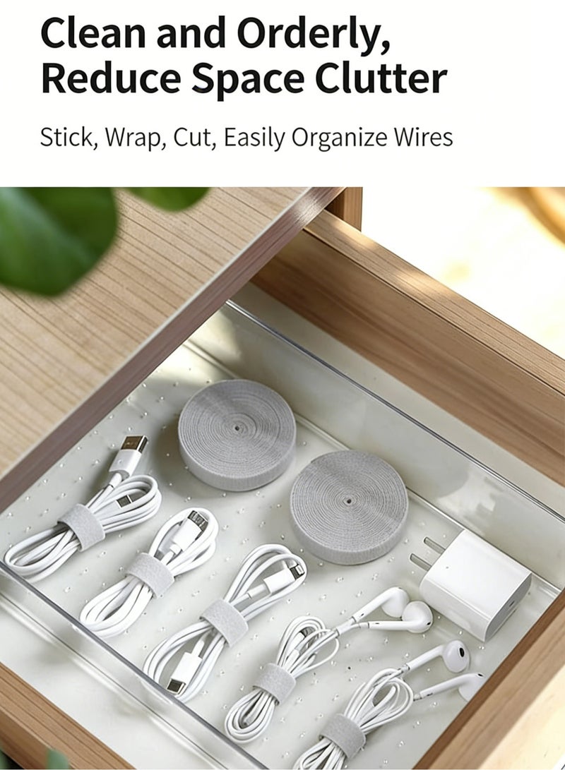VINSOC Self-Adhesive Magic Cable Ties, 6M x 0.9CM Reusable Hook and Loop Wire Organizer - Cord Management Straps for Desk PC Home Office, Cable Holder Winder with Clips, Grey - Image 5