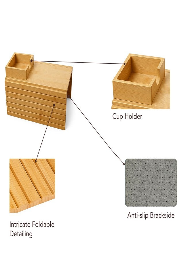 Soko Bamboo Sofa Armrest Tray with Cup Holder | Foldable Couch Drink & Snack Tray | Portable Wooden Sofa Arm Cover Organizer for Cups, Mugs, Remote & Mobile - Image 4