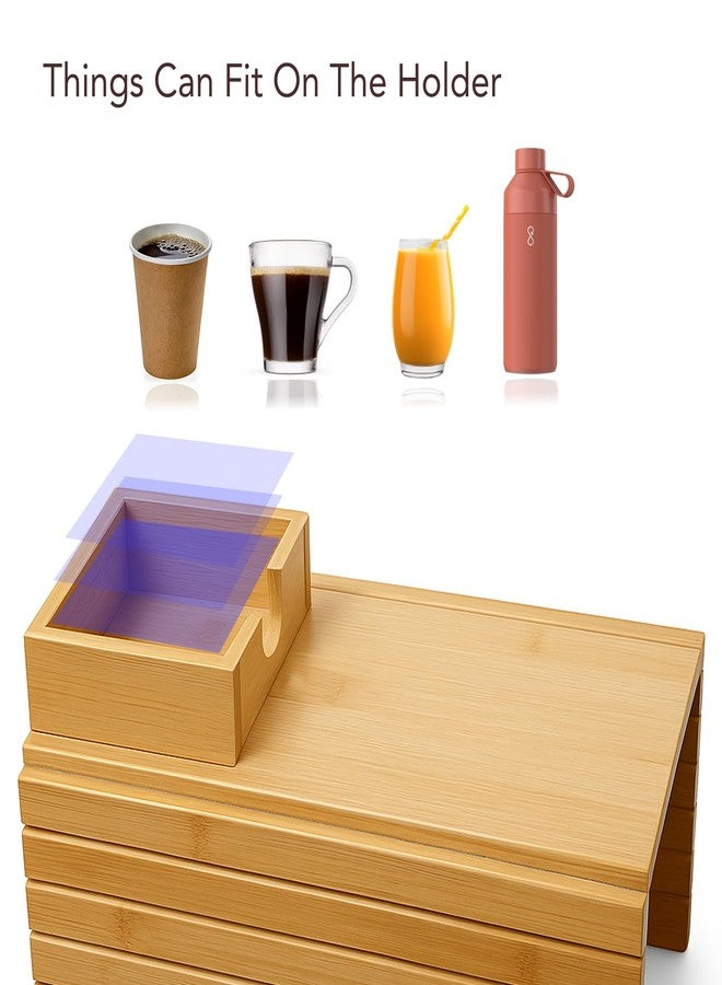 Soko Bamboo Sofa Armrest Tray with Cup Holder | Foldable Couch Drink & Snack Tray | Portable Wooden Sofa Arm Cover Organizer for Cups, Mugs, Remote & Mobile - Image 3