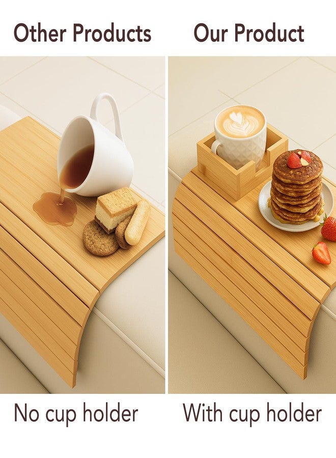 Soko Bamboo Sofa Armrest Tray with Cup Holder | Foldable Couch Drink & Snack Tray | Portable Wooden Sofa Arm Cover Organizer for Cups, Mugs, Remote & Mobile - Image 5