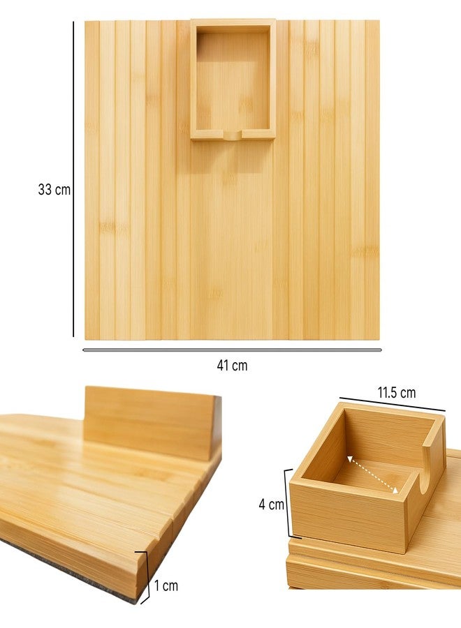 Soko Bamboo Sofa Armrest Tray with Cup Holder | Foldable Couch Drink & Snack Tray | Portable Wooden Sofa Arm Cover Organizer for Cups, Mugs, Remote & Mobile - Image 2