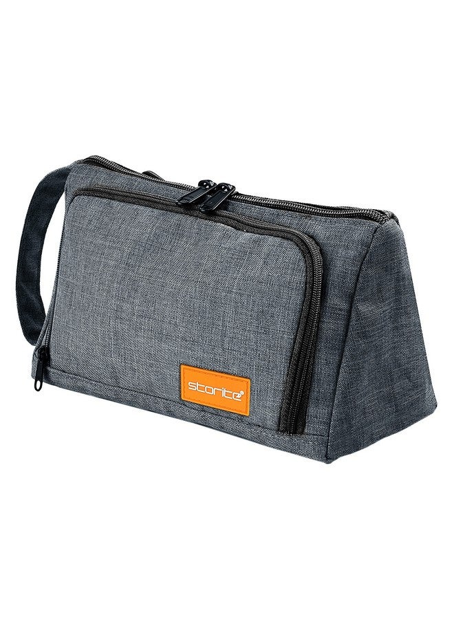 Storite Canvas Large Capacity Pencil Case Bag, Large Pen Pencil Pouch,Box & Bag for Stationary Aesthetic with Handle, Cute Stationery Organizer Bag with Zipper for Students, Kids, Adults - Grey - Image 1