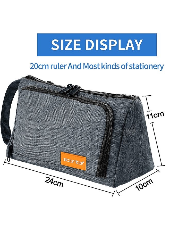 Storite Canvas Large Capacity Pencil Case Bag, Large Pen Pencil Pouch,Box & Bag for Stationary Aesthetic with Handle, Cute Stationery Organizer Bag with Zipper for Students, Kids, Adults - Grey - Image 2