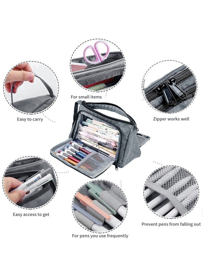 Storite Canvas Large Capacity Pencil Case Bag, Large Pen Pencil Pouch,Box & Bag for Stationary Aesthetic with Handle, Cute Stationery Organizer Bag with Zipper for Students, Kids, Adults - Grey - Image 4