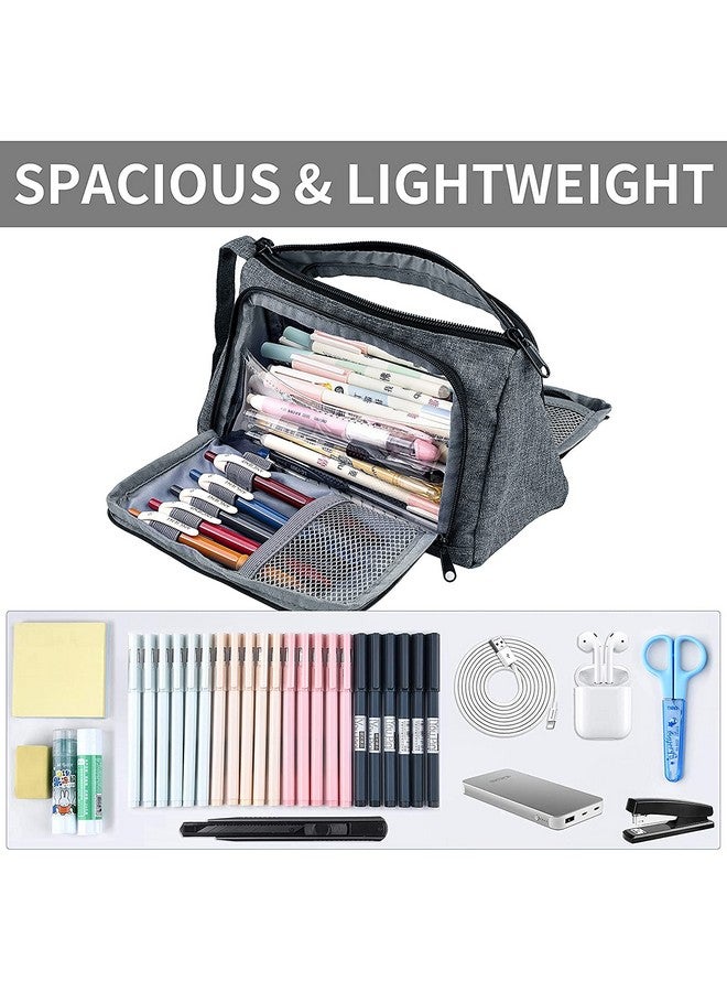 Storite Canvas Large Capacity Pencil Case Bag, Large Pen Pencil Pouch,Box & Bag for Stationary Aesthetic with Handle, Cute Stationery Organizer Bag with Zipper for Students, Kids, Adults - Grey - Image 5