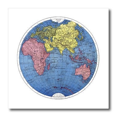 3DROSE 3dRose ht_37368_1 Blue Pink Yellow Map of World-Iron on Heat Transfer for White Material, 8 by 8-Inch  - Image 1
