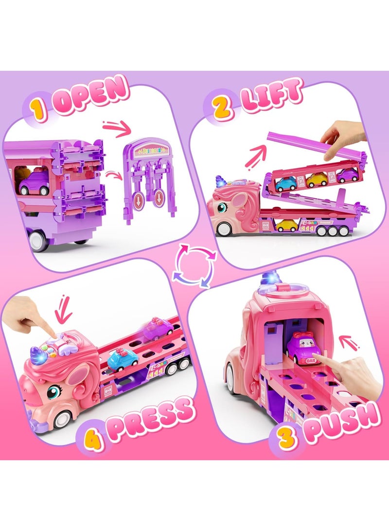Barakah Girls Unicorn Toy Car Set with 6 Princess Mini Cars & 2-Lane Fold-Out Track with Lights & Sounds, Friction-Powered Race Cars for Toddlers Girls Ages 2-7, Birthday or Holiday Gift - Image 5