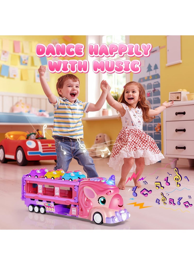 Barakah Girls Unicorn Toy Car Set with 6 Princess Mini Cars & 2-Lane Fold-Out Track with Lights & Sounds, Friction-Powered Race Cars for Toddlers Girls Ages 2-7, Birthday or Holiday Gift - Image 3