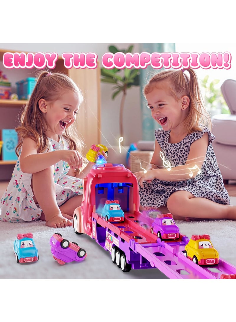 Barakah Girls Unicorn Toy Car Set with 6 Princess Mini Cars & 2-Lane Fold-Out Track with Lights & Sounds, Friction-Powered Race Cars for Toddlers Girls Ages 2-7, Birthday or Holiday Gift - Image 2