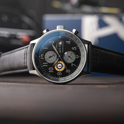 AVI-8 AVI8 Mens 435mm Hawker Hurricane Classic Chronograph Grey Black Watch with Leather Strap AV40110U - Image 3