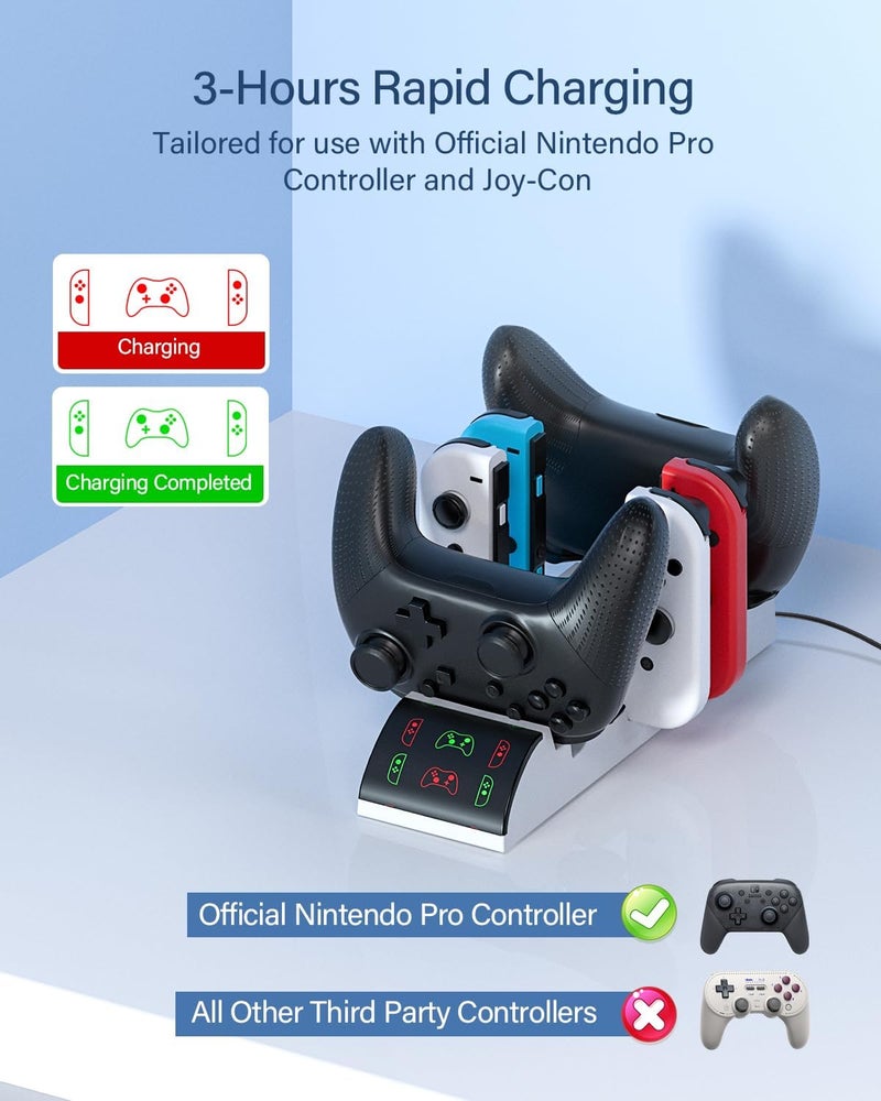 Nargos Switch Games Organizer Holder and Charging Dock for Nintendo Switch & Switch OLED Joy-Cons/Pro Controller - Switch Storage Rack Stand Accessories kit - Image 3