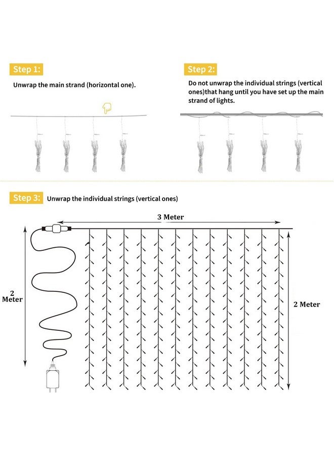 fizzytech Plastic 300 Led Curtain String Lights,8 Modes 1 Cm Fairy Lights For Bedroom,Wedding,Party,Home Garden,Outdoor&Indoor Wall Decorations(Warm White) - Image 4