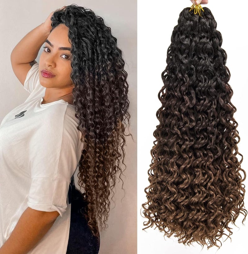 QRHSUKA شعر محبوك بنمط GoGo Curl للنساء السود، بتموجات مائية وشعر بشري مموج، إضافات شعر صناعية (طول 18 بوصة، عبوة تحتوي على 6 قطعات)، الألوان T1B/4/30 - Image 1