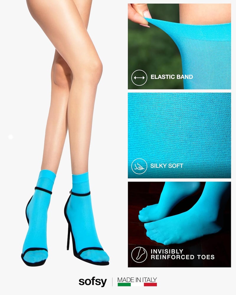 sofsy Italian High-Fashioned Ankle Socks - 40 Den Semi Sheer Nylon Stockings for Women | Durable, Soft, Low-Cut Design - Image 4