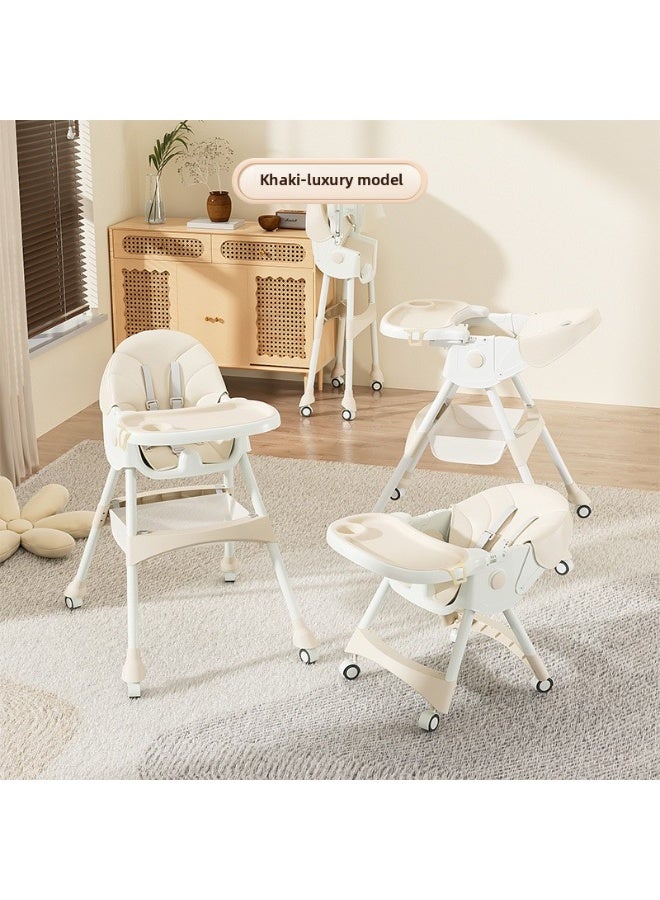ORiTi كرسي طعام للأطفال متعدد الوظائف كرسي معدني قابل للطي لنمو الأطفال كرسي عالي محمول كرسي هزاز كرسي طعام - بيج - Image 1