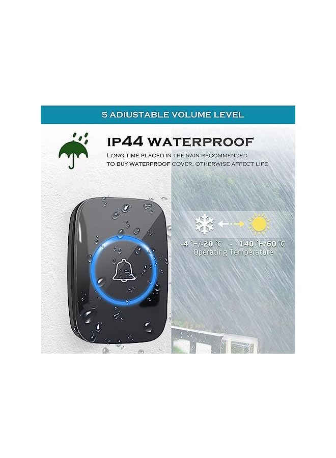 promass Doorbell Kits Wireless, Door Bell Kits with LED Flash, Plug-in Receiver,Waterproof Push Button 5 Levels Volume, 60 Chimes, Door Entry Bell for Home Office Classroom Hotel - Image 3