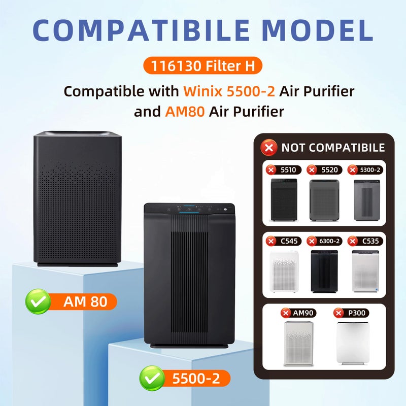 Pulluty 116130 HEPA Replacement Filter H for Winix 5500-2 Am80 Plasmawave Air Purifier,H13 True HEPA High-Efficiency Activated Carbon Filter,2 Combo Set - Image 3