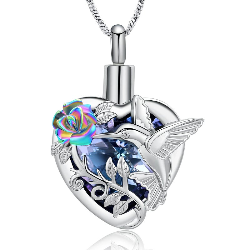 Yinplsmemory Hummingbird Cremation Jewelry Crystal Heart Urn Ashes Necklace for Women Men Memorial Keepsake Necklace of Loved One - Image 1