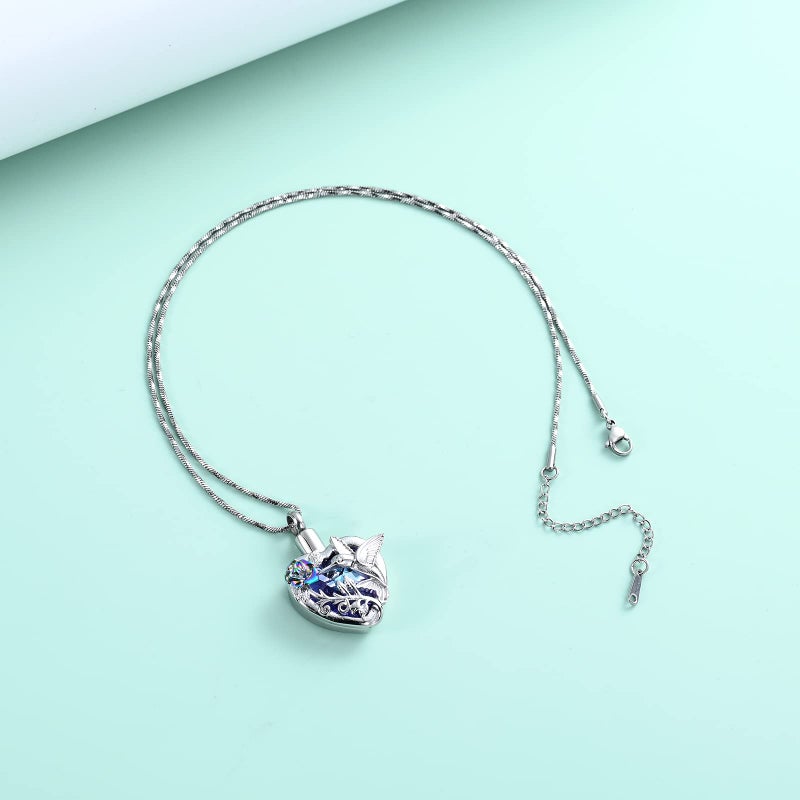 Yinplsmemory Hummingbird Cremation Jewelry Crystal Heart Urn Ashes Necklace for Women Men Memorial Keepsake Necklace of Loved One - Image 5
