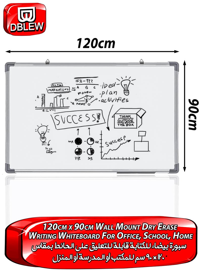 DBLEW Dry Erase Whiteboard for Wall 120 x 90 cm Magnetic White Writing Board with Aluminum Frame, Pen Tray & Wall Mount Kit, Smooth Writing Surface, Easy to Clean Ideal for Office, School, Home, Teaching & Planning Presentations  - Image 1