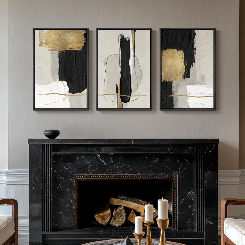 Cuspin Framed Black and White Abstract Wall Art, 3 Piece Canvas Prints Paintings Artwork for Walls, Modern Minimalist Gold Beige Block Pictures for Living Room Hallway Office Wall Decor 16x24 Inch - Image 4