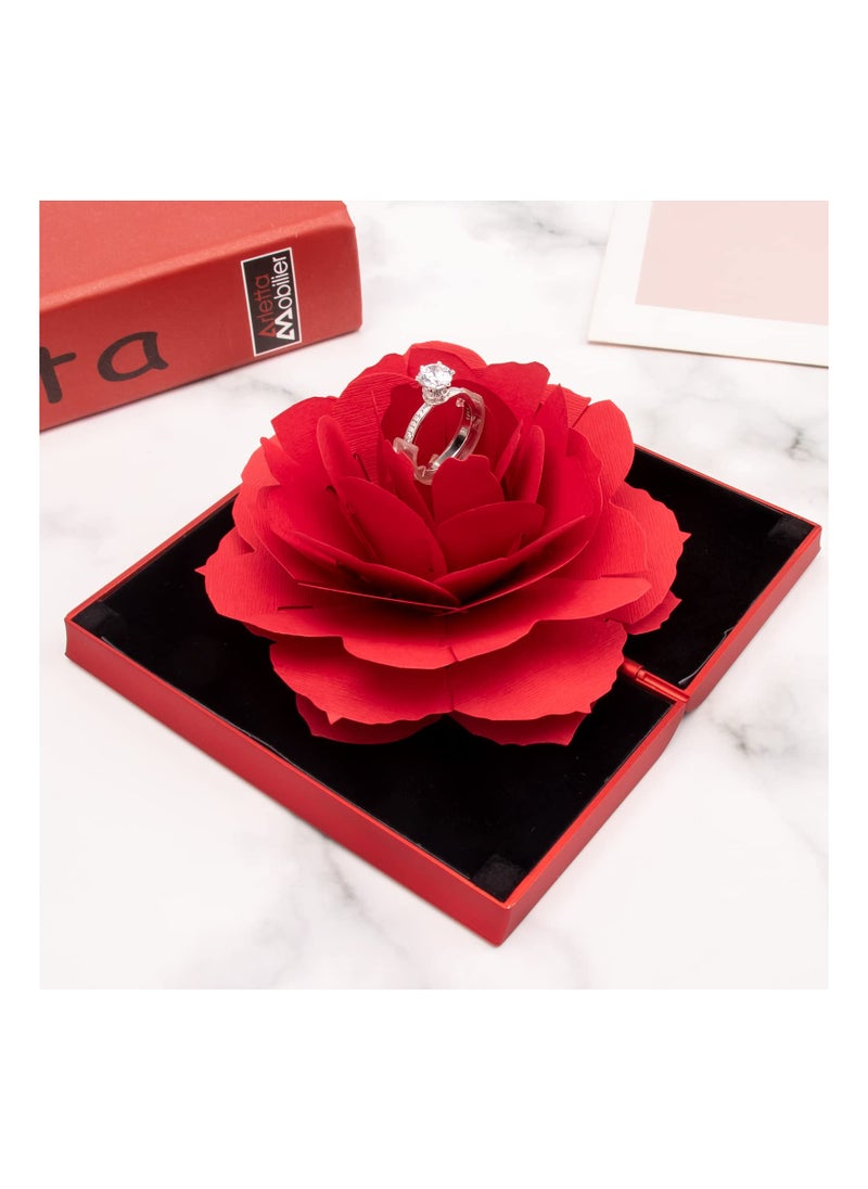 SYOSI - Rose Flower Engagement Ring Box, Blooming Rose Ring Box Surprise Jewelry Storage Holder for Woman as Proposal Engagement Wedding Ring Jewelry Gift Case in Valentine's Day & Anniversary - Image 1