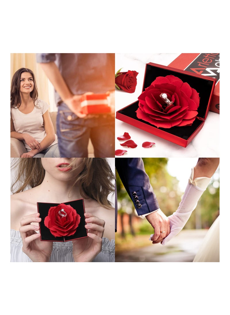 SYOSI - Rose Flower Engagement Ring Box, Blooming Rose Ring Box Surprise Jewelry Storage Holder for Woman as Proposal Engagement Wedding Ring Jewelry Gift Case in Valentine's Day & Anniversary - Image 1