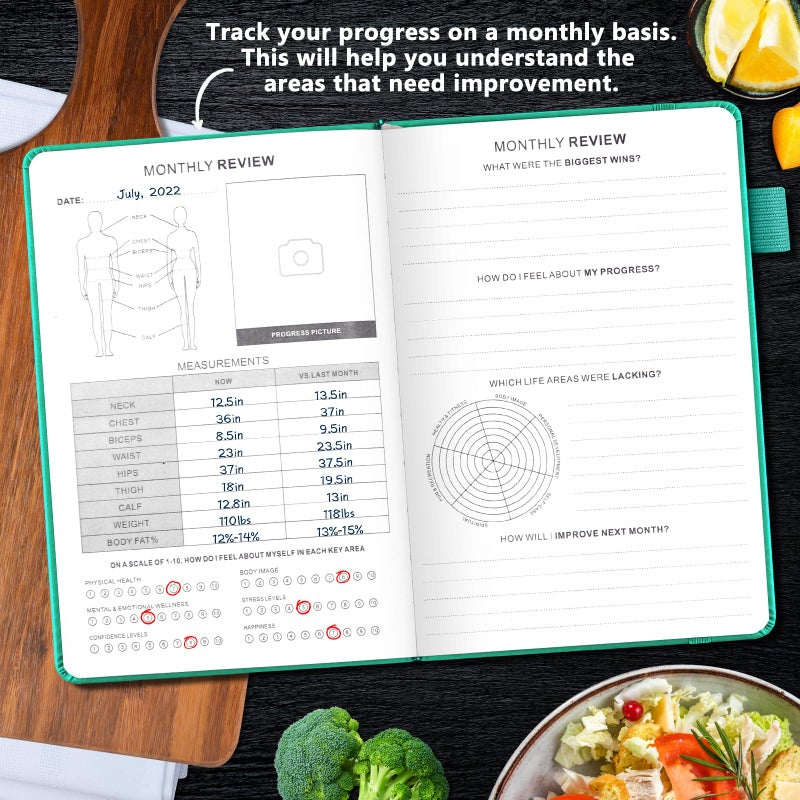 JUBTIC Meal Planner Notebook, Weekly & Daily Meal Prep Journal with Shopping and Grocery Lists for Food Planning Menu Planning Healthy Diet and Habits Tracker, Last 1 Year,Undated, A5, Green - Image 5