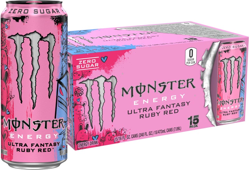 Monster Energy Ultra Fantasy Ruby Red, Sugar Free Energy Drink, 16 Ounce (Pack of 15) - Image 1