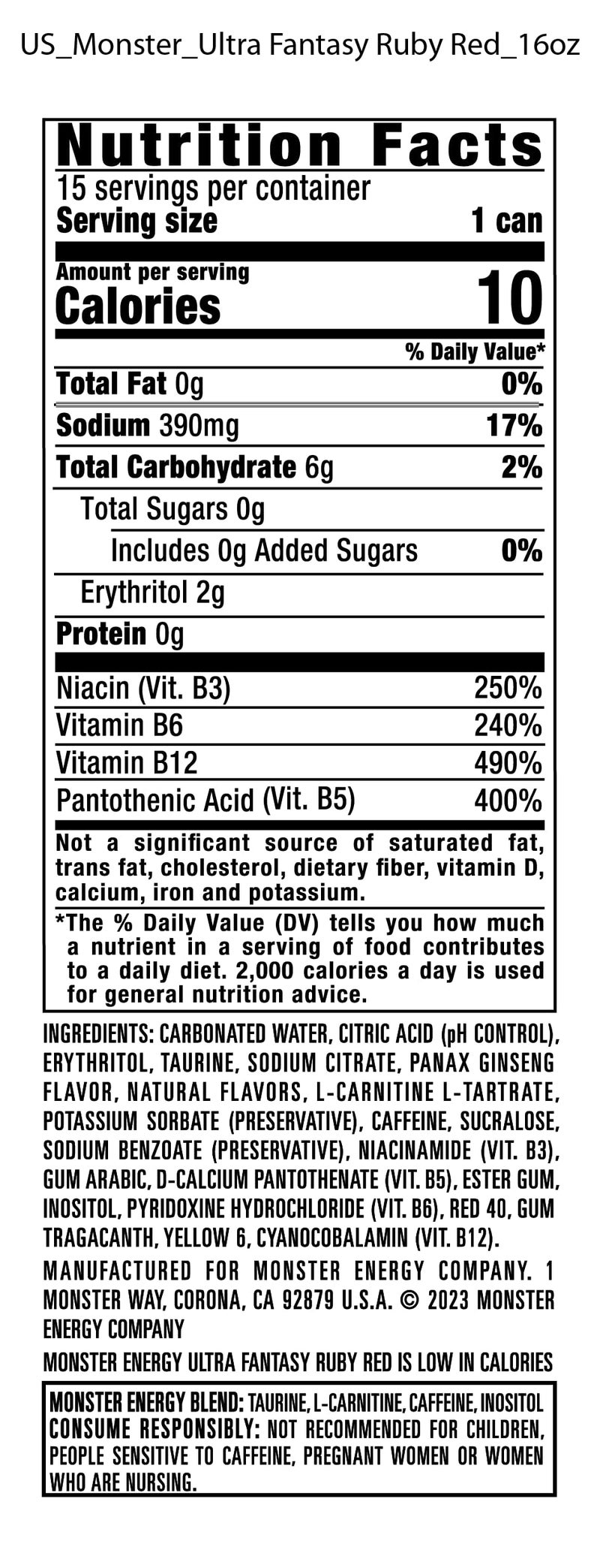 Monster Energy Ultra Fantasy Ruby Red, Sugar Free Energy Drink, 16 Ounce (Pack of 15) - Image 4