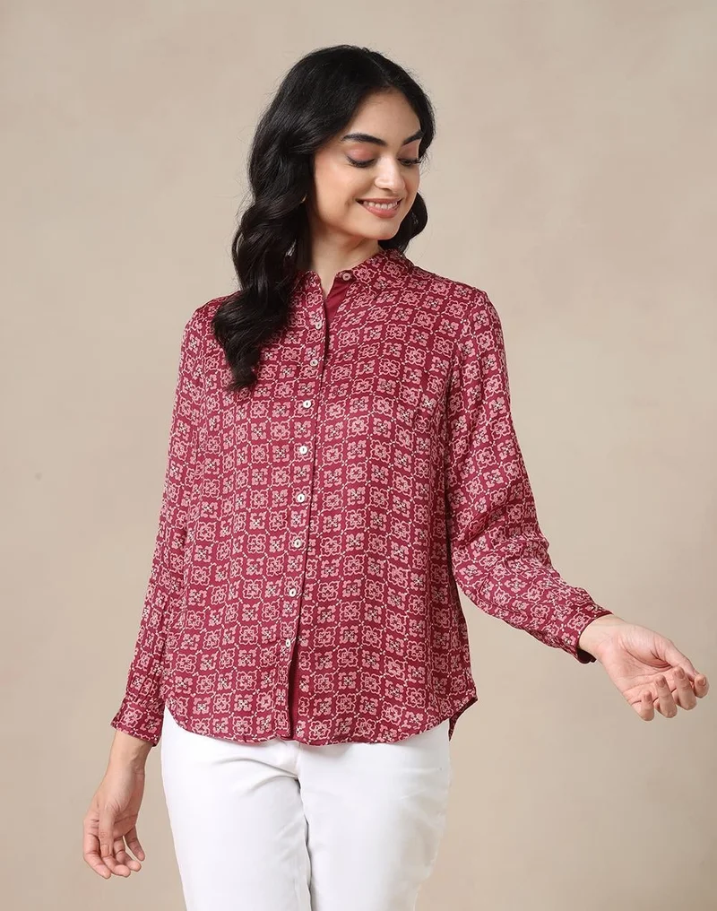 فاب انديا Red Rayon Blend Shirt