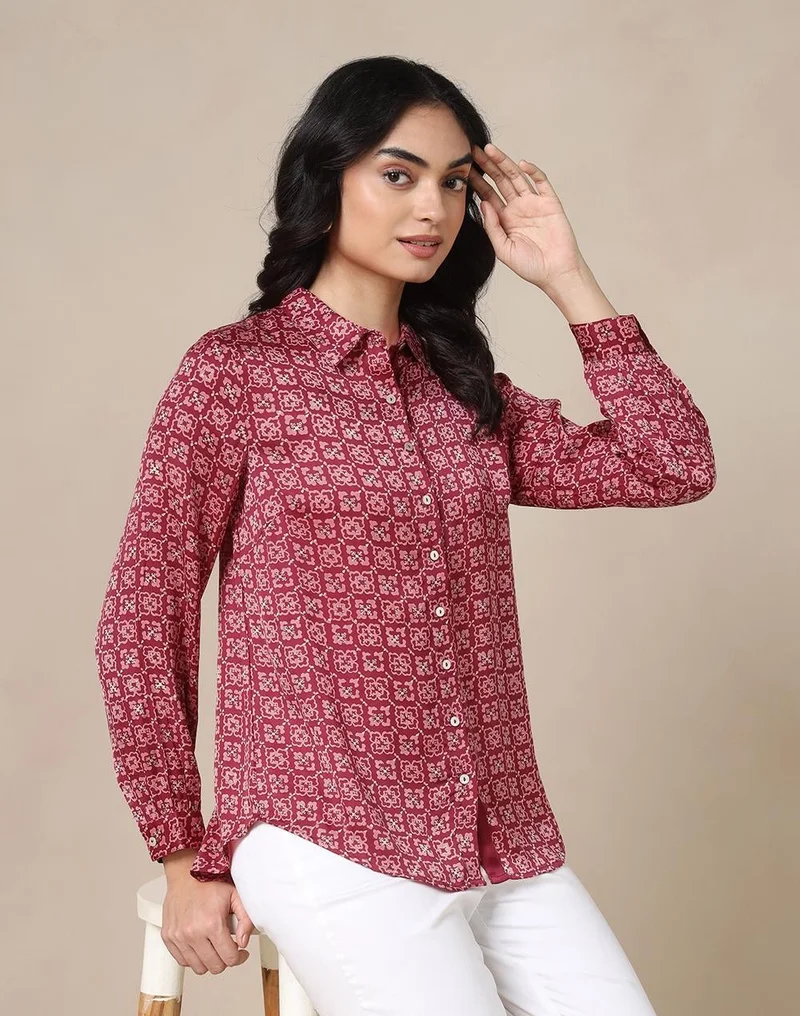 فاب انديا Red Rayon Blend Shirt
