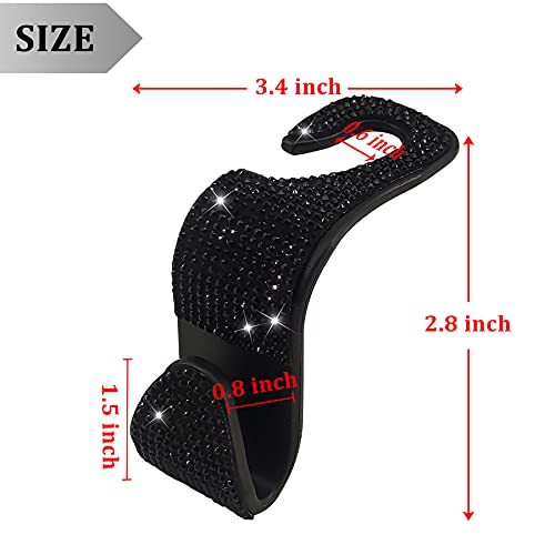 Dermasy 2 Pack Car Hooks, 2021 New Bling Rhinestones Crystal Hooks Car Decorations Auto Seat Back Organizers Strong and Durable Backseat Hanger Storage Universal for SUV Truck Vehicle (Black2) - Image 2