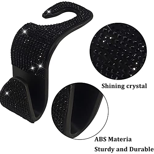 Dermasy 2 Pack Car Hooks, 2021 New Bling Rhinestones Crystal Hooks Car Decorations Auto Seat Back Organizers Strong and Durable Backseat Hanger Storage Universal for SUV Truck Vehicle (Black2) - Image 3