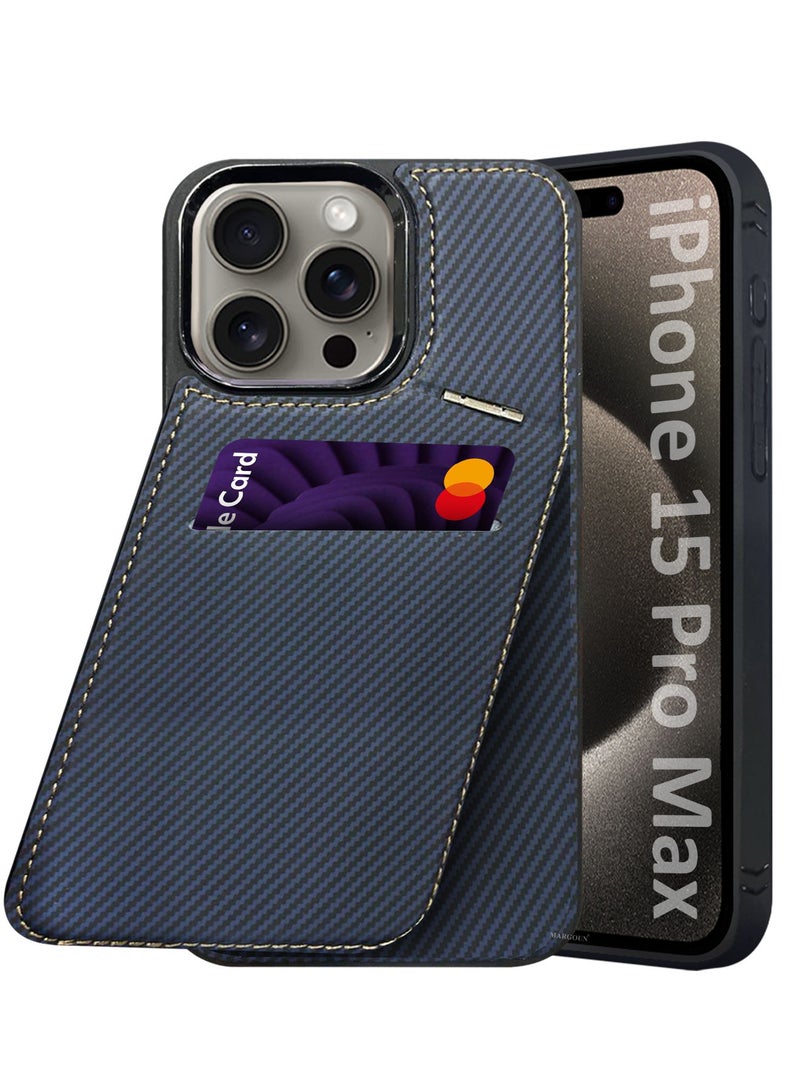 CATANES iPhone 15 Pro Max Case Cover Leather with Card Holder and Kickstand for Men Women Phone Case with Carbon Fiber Pattern  - Image 1