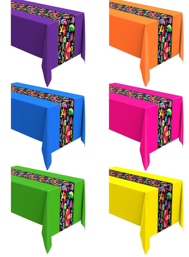 Oudain 6 Pcs Fiesta Tablecloth 108 x 54 Inch Plastic Tablecover Mexican Waterproof Tablecloth Disposable Table Cover for Taco Night Festive Mexican Fiesta Wedding Party Decoration (Multicolor) - Image 1