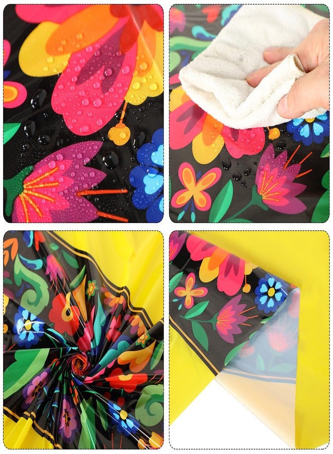Oudain 6 Pcs Fiesta Tablecloth 108 x 54 Inch Plastic Tablecover Mexican Waterproof Tablecloth Disposable Table Cover for Taco Night Festive Mexican Fiesta Wedding Party Decoration (Multicolor) - Image 2
